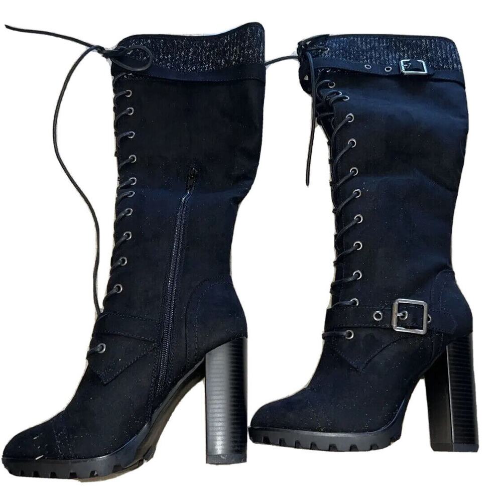 Lace-up Heeled Boot Black Military Size 6 JustFab Always On Time New w/o Tags